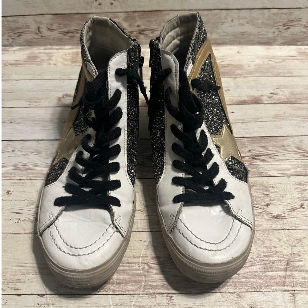 ShuShop Pia Glitter High Top Sneakers Women's Size 10 Shoes Silver Gold Metallic - Picture 4 of 8